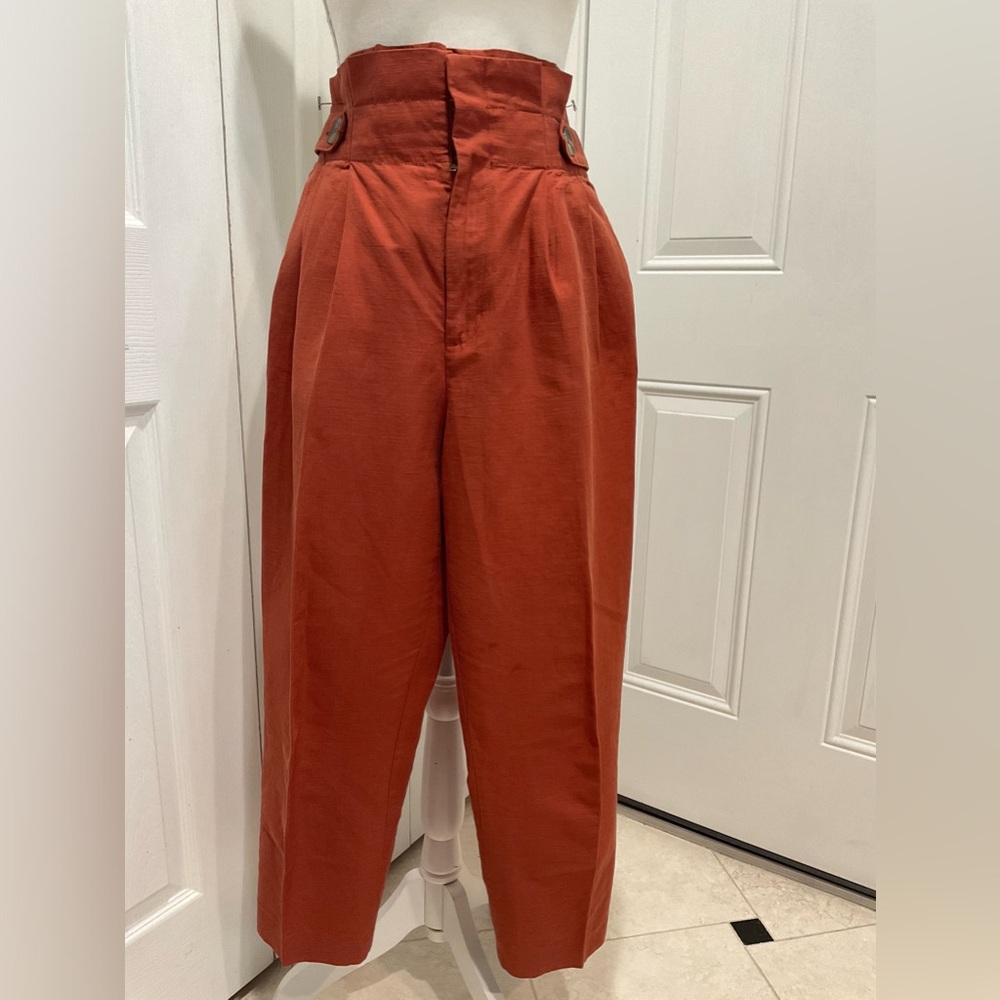 🌺🌺ZARA Linen/Cotton Pleated Side Pockets High Rise Ankle Pants, Size S